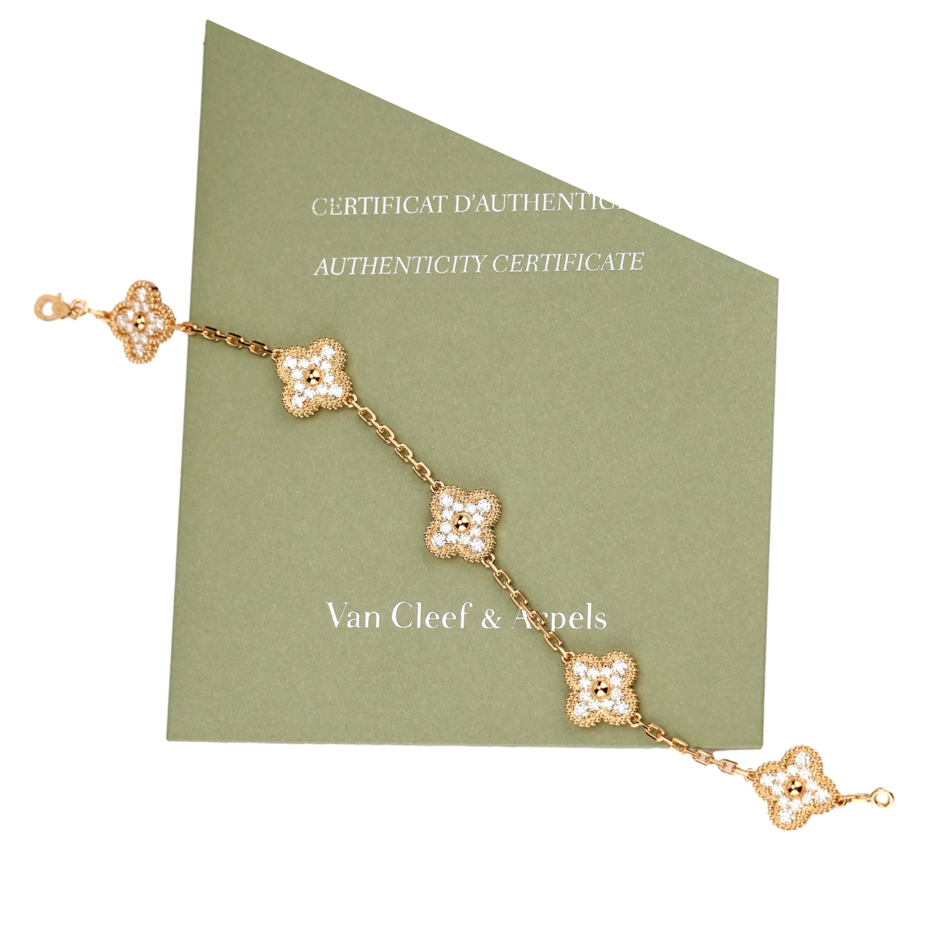 Round Cut Van Cleef & Arpels Vintage Alhambra Yellow Gold Diamond Bracelet