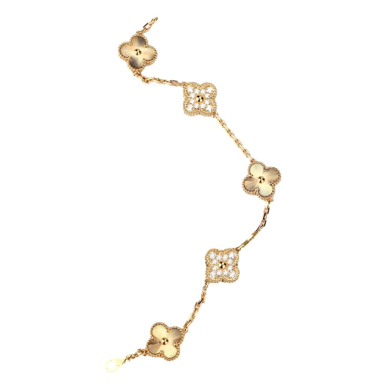 Van Cleef & Arpels Vintage Alhambra Yellow Gold Diamond Bracelet In Excellent Condition In Banbury, GB