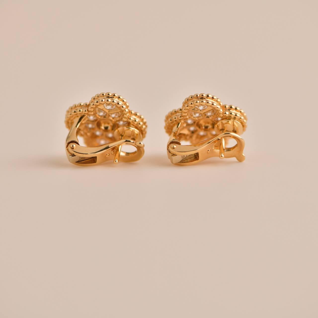 Van Cleef & Arpels Vintage Alhambra Yellow Gold Diamond Earrings In Excellent Condition In Banbury, GB