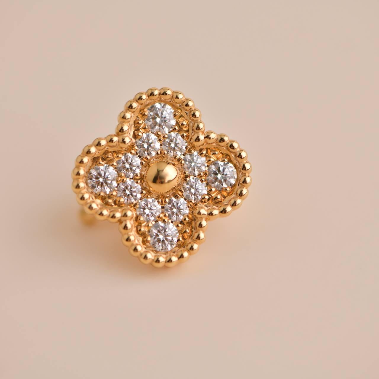 Women's or Men's Van Cleef & Arpels Vintage Alhambra Yellow Gold Diamond Earrings