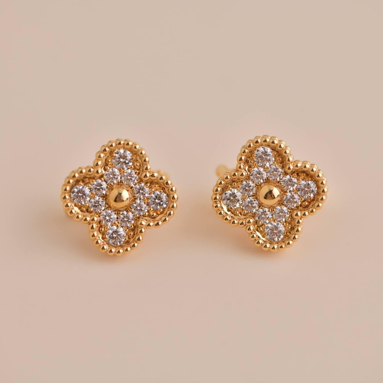 Van Cleef & Arpels Vintage Alhambra Yellow Gold Diamond Earrings 1