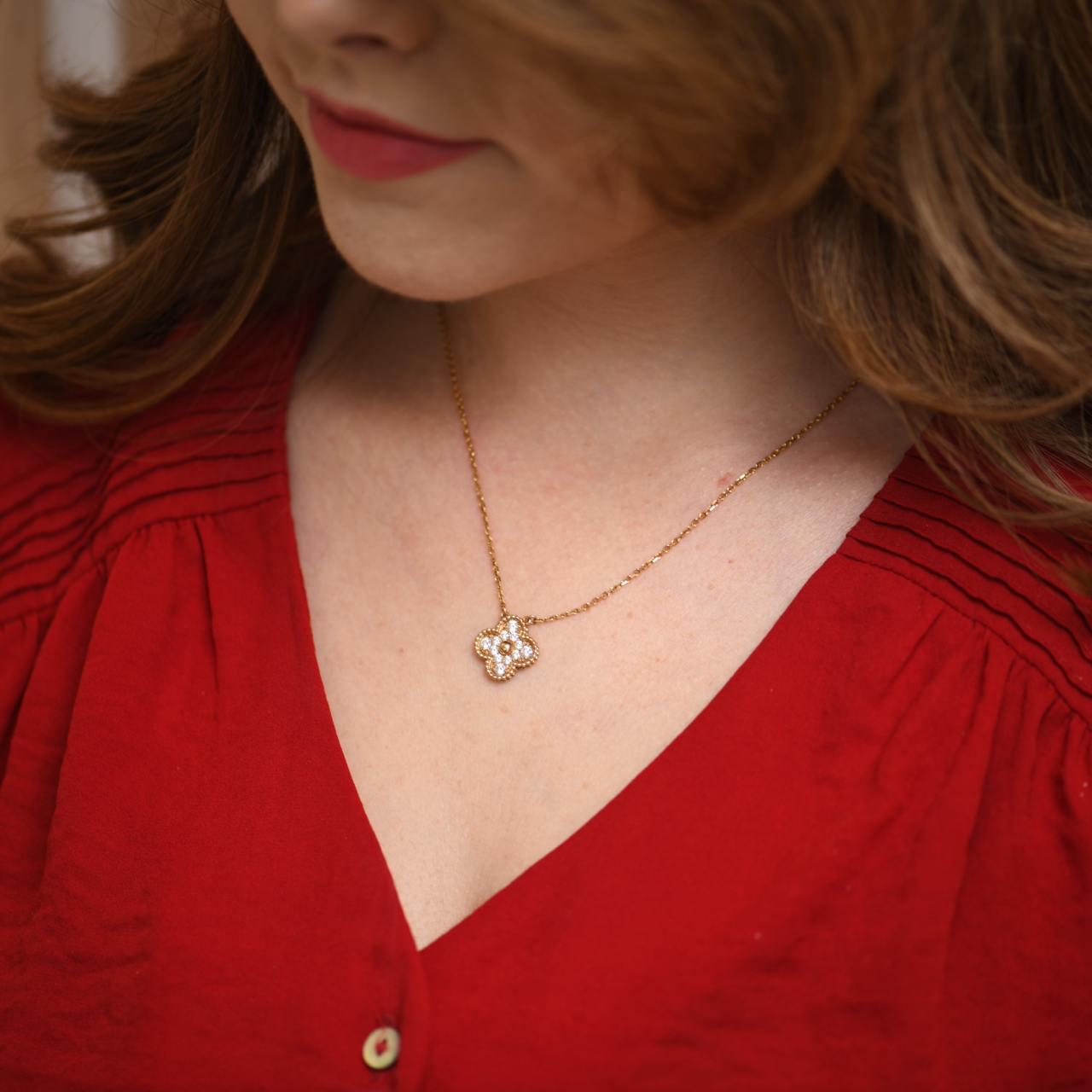 Brilliant Cut Van Cleef & Arpels Vintage Alhambra Yellow Gold Diamond Paved Pendant For Sale