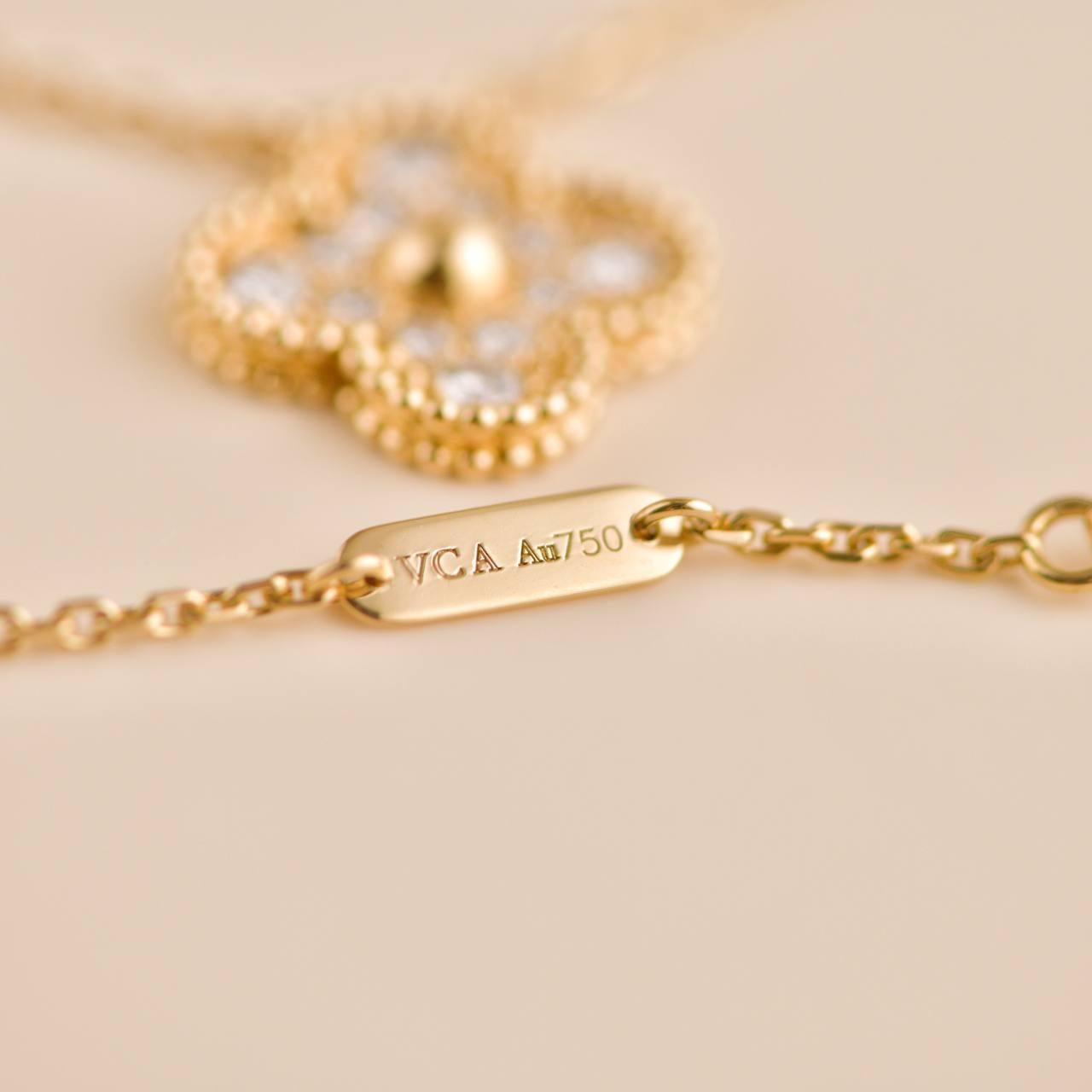 Van Cleef & Arpels Vintage Alhambra Yellow Gold Diamond Paved Pendant For Sale 2