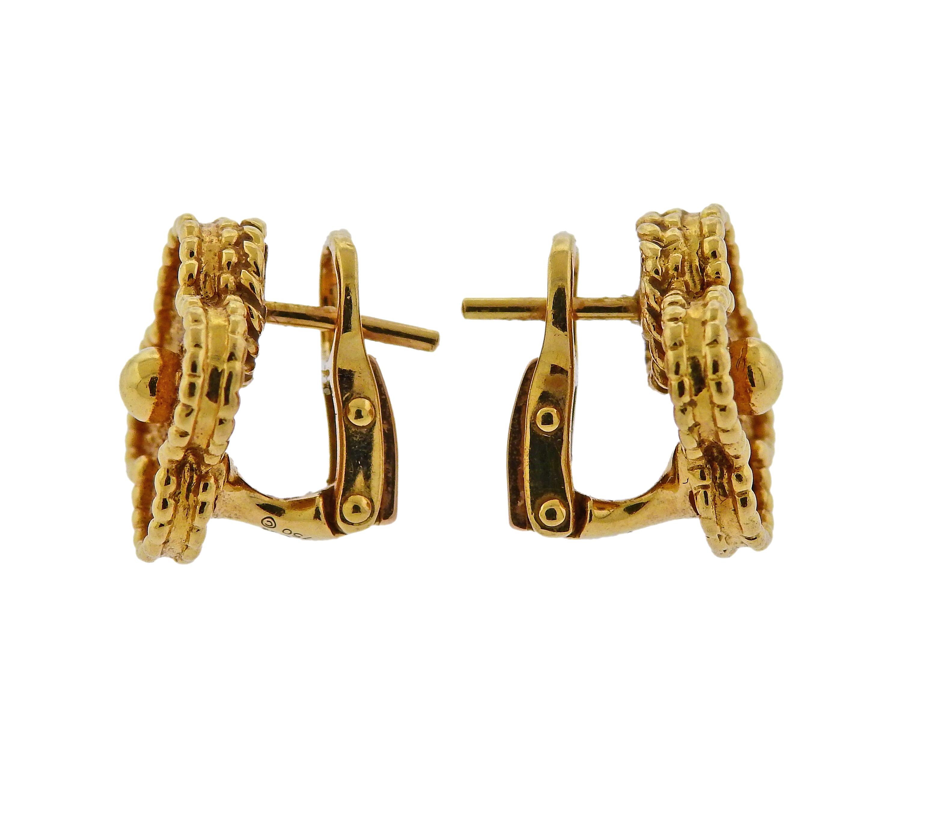 Pair of 18k yellow gold earrings crafted by Van Cleef and Arpels. Earrings measure 15mm X 15mm and weigh 8.7 grams. Marked CL 74***, VCA 750.