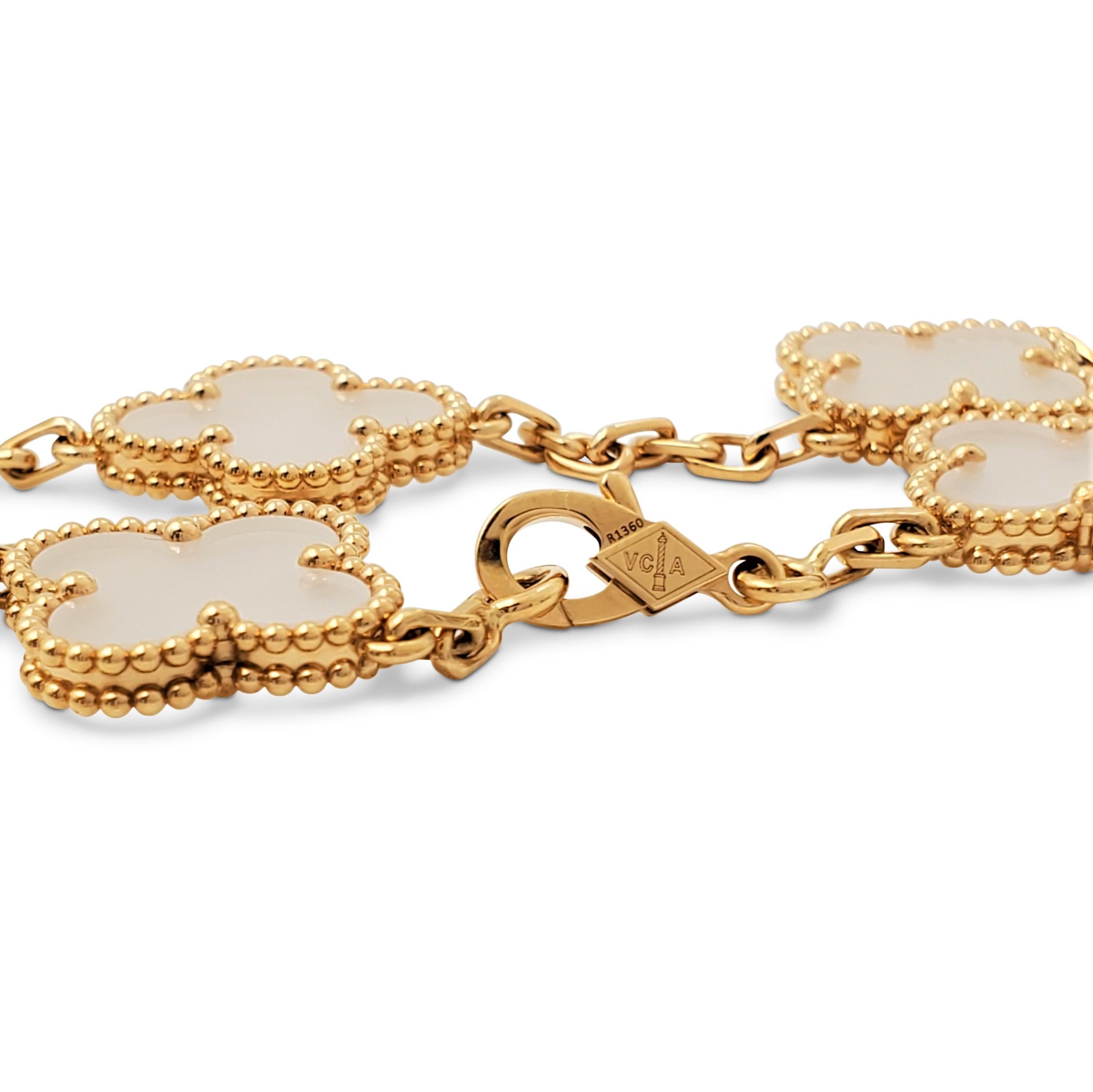 Uncut Van Cleef & Arpels 'Vintage Alhambra' Yellow Gold Rock Crystal Bracelet