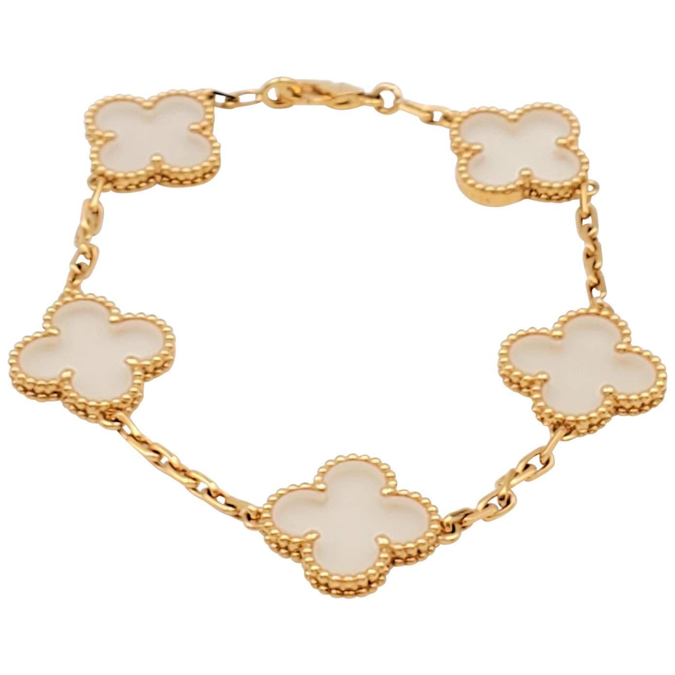 Van Cleef & Arpels 'Vintage Alhambra' Yellow Gold Rock Crystal Bracelet