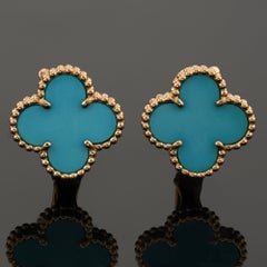 Van Cleef & Arpels Boucles d'oreilles Vintage Alhambra Or Jaune Turquoise