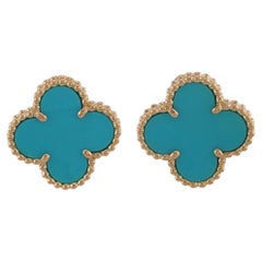 VAN CLEEF & ARPELS Orecchini vintage Alhambra in oro giallo e turchese