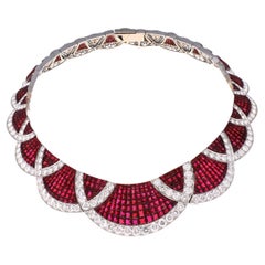 Van Cleef & Arpels Vintage Art Deco Style Mystery Set Ruby Diamond Necklace
