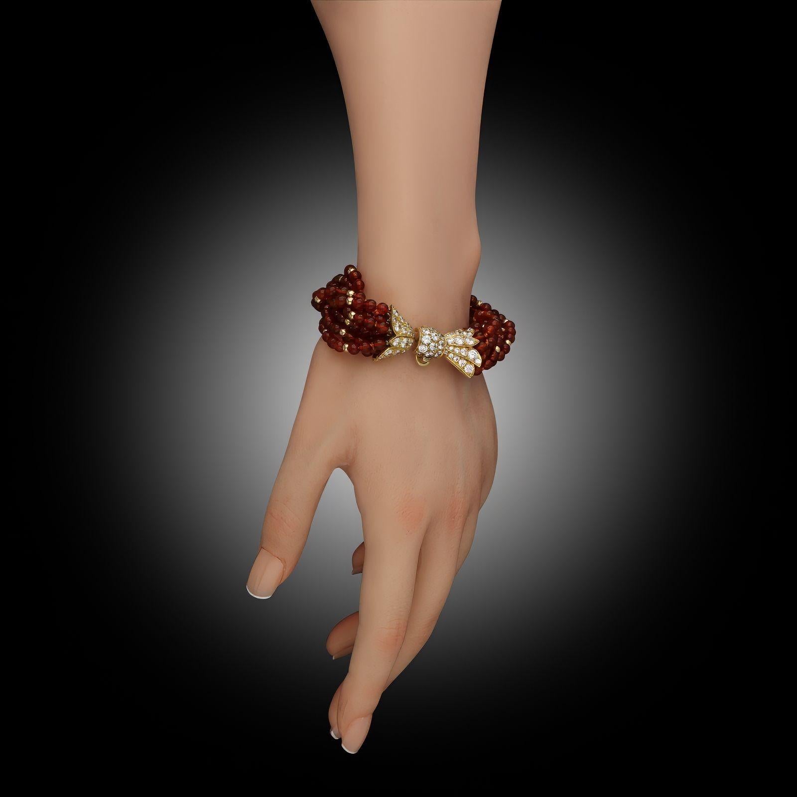Women's or Men's Van Cleef & Arpels Vintage Carnelian, Diamond & Gold Bead Bracelet Circa 1970 For Sale