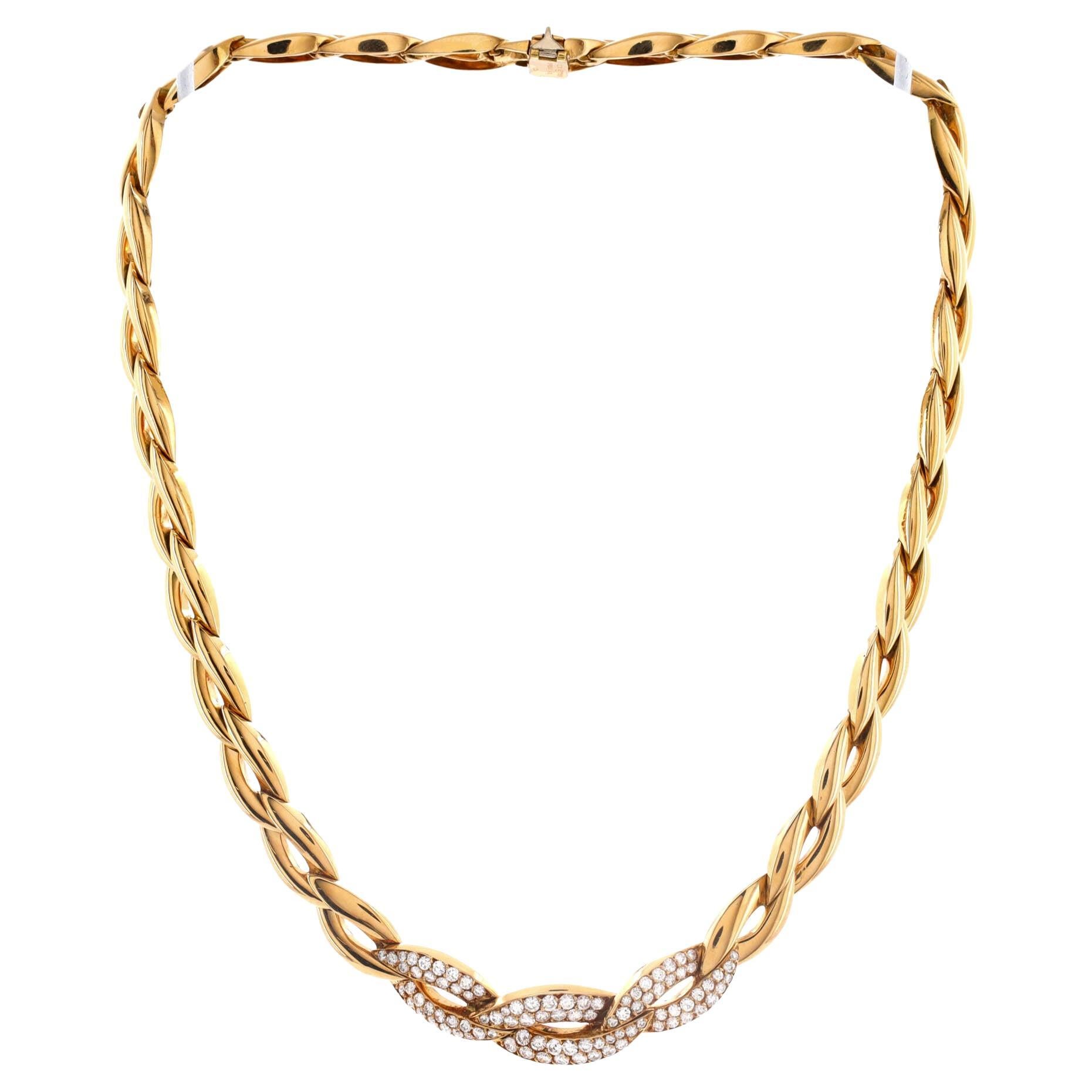 Van Cleef & Arpels Vintage Chain Link Necklace 18k Yellow Gold and Diamonds For Sale