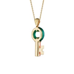 Van Cleef & Arpels Vintage Chrysoprase Coral Diamond Gold Key Pendant Necklace