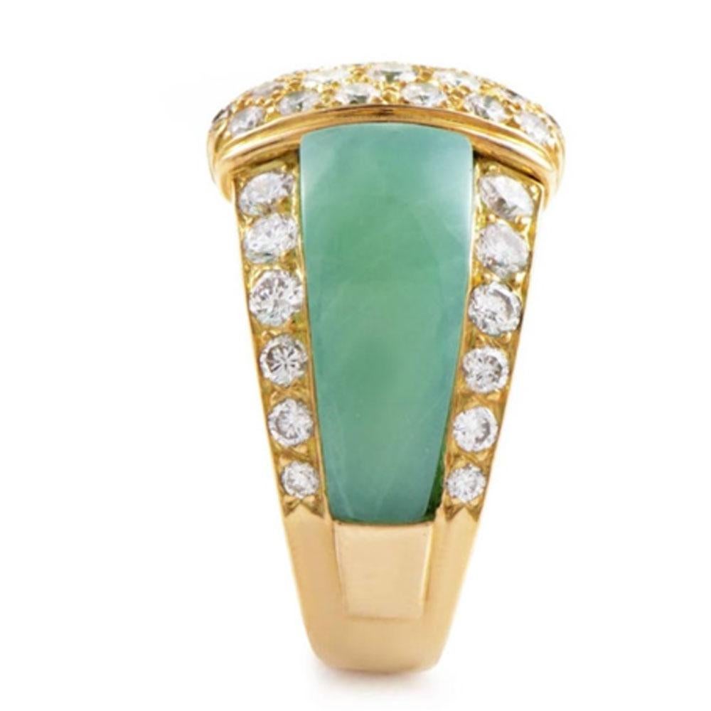 1980's Van Cleef & Arpels Chrysoprase and Diamond Band Ring. The classy band features chrysoprase gemstones along with 1.43 carats of round brilliant cut diamonds graded E-F color and VVS clarity. The band is currently size 5.25. Signed VCA,