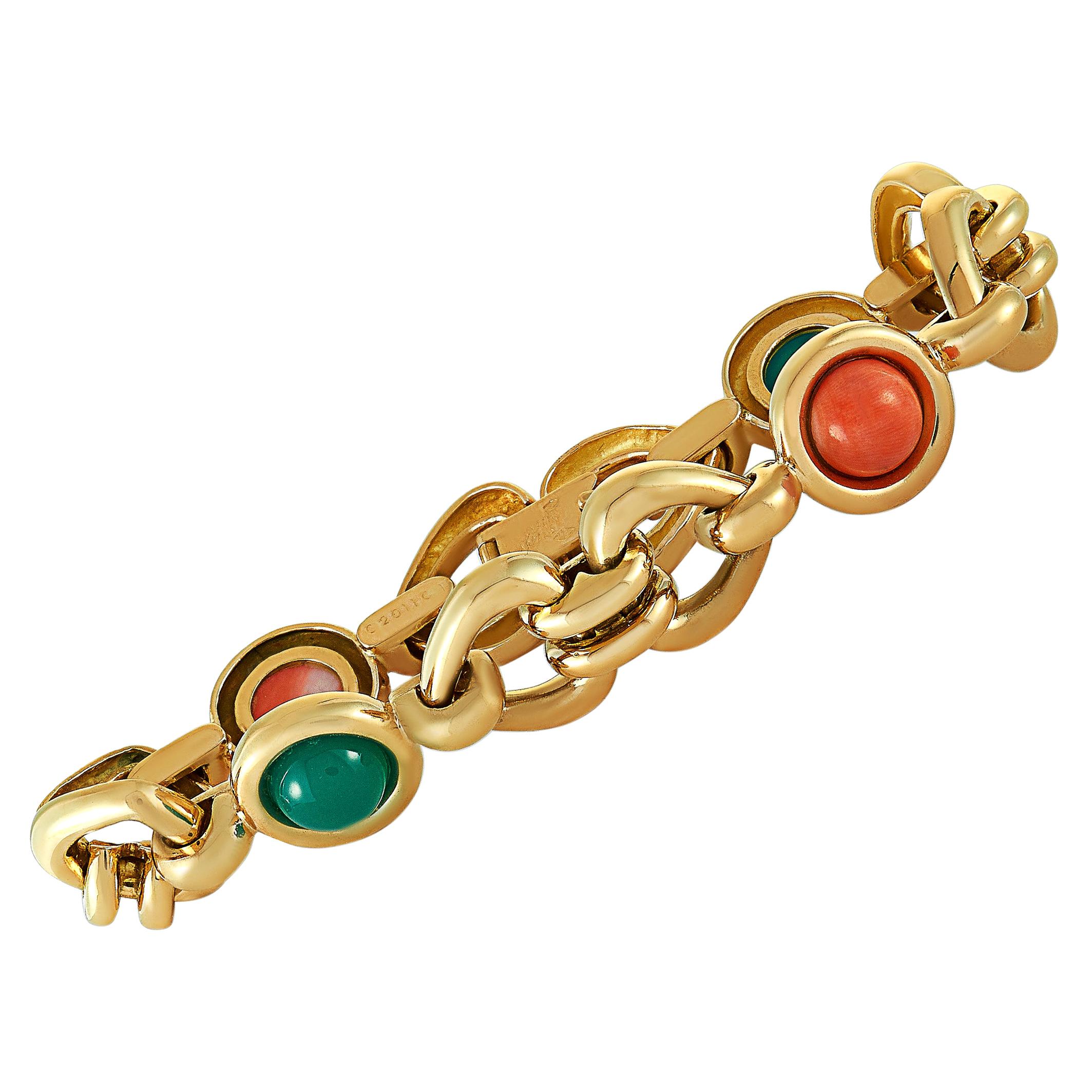 Van Cleef & Arpels Vintage Chrysoprase and Coral Yellow Gold Bracelet