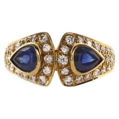 Van Cleef & Arpels Vintage Cocktail Ring 18K Yellow Gold with Sapphires and Diam