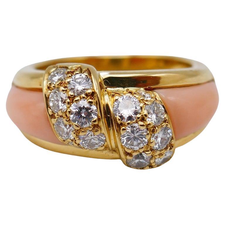 Van Cleef & Arpels Vintage Coral Diamond Gold Ring For Sale