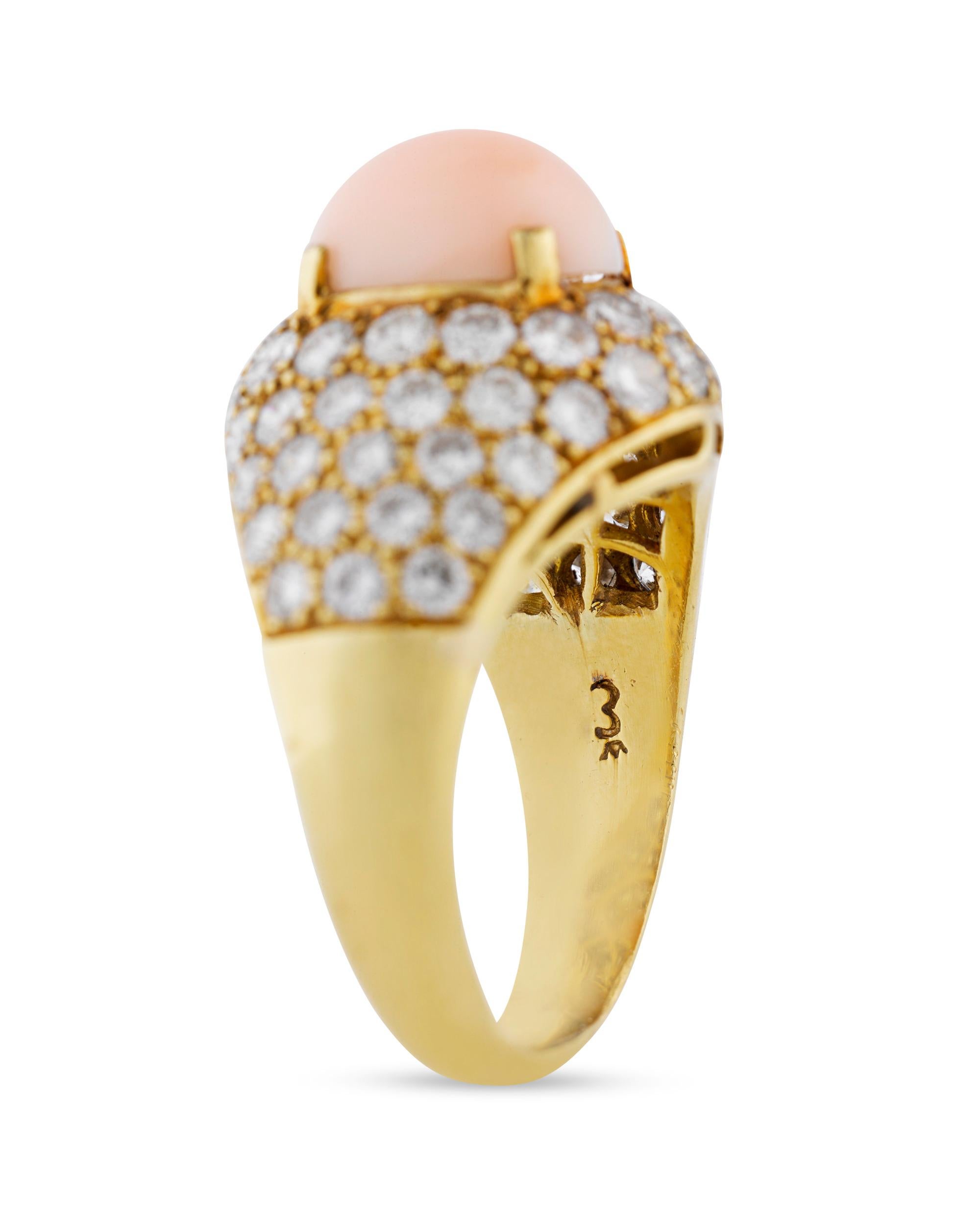 Retro Van Cleef & Arpels Vintage Coral Diamond Ring