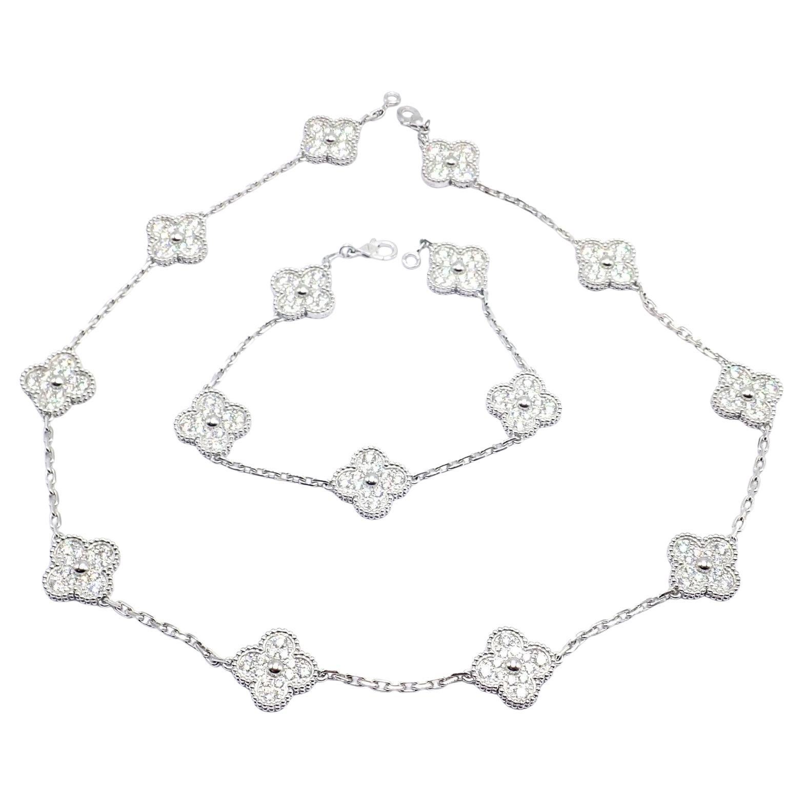 Van Cleef 
Arpels Vintage Diamond Alhambra 10 Motif Necklace 
Bracelet Set im Angebot