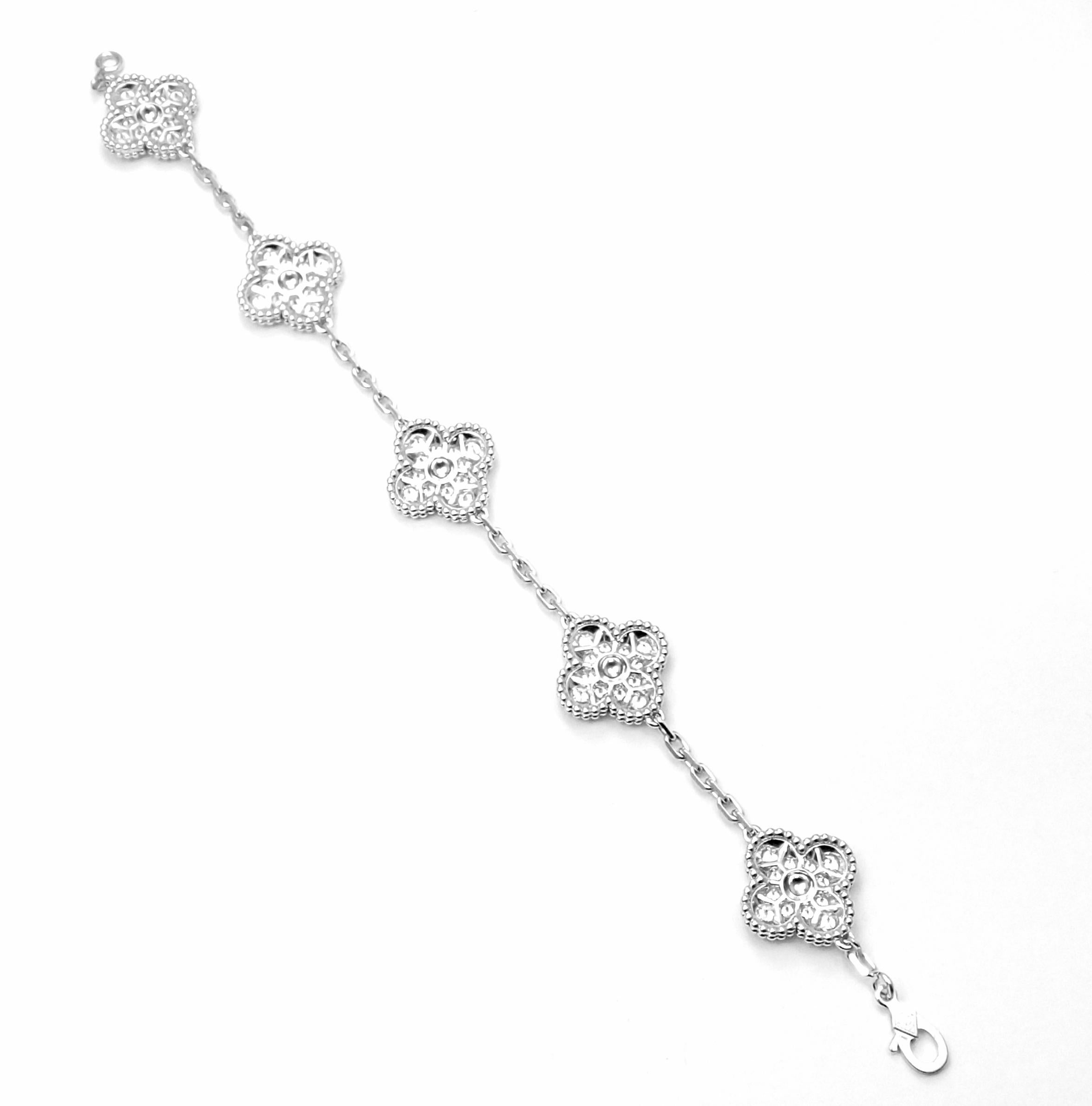 Women's or Men's Van Cleef & Arpels Vintage Diamond Alhambra White Gold Bracelet
