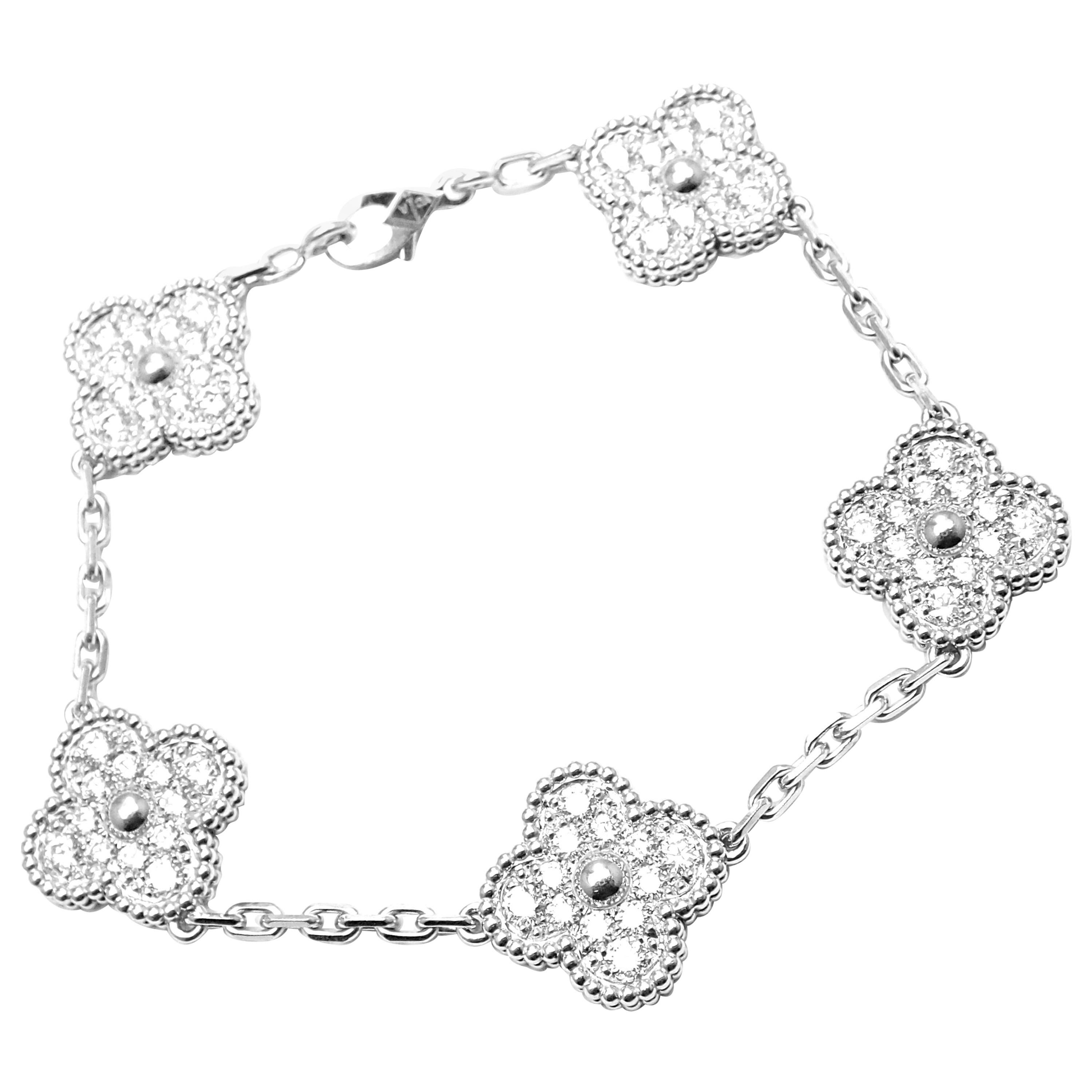 Van Cleef & Arpels Vintage Diamond Alhambra White Gold Bracelet