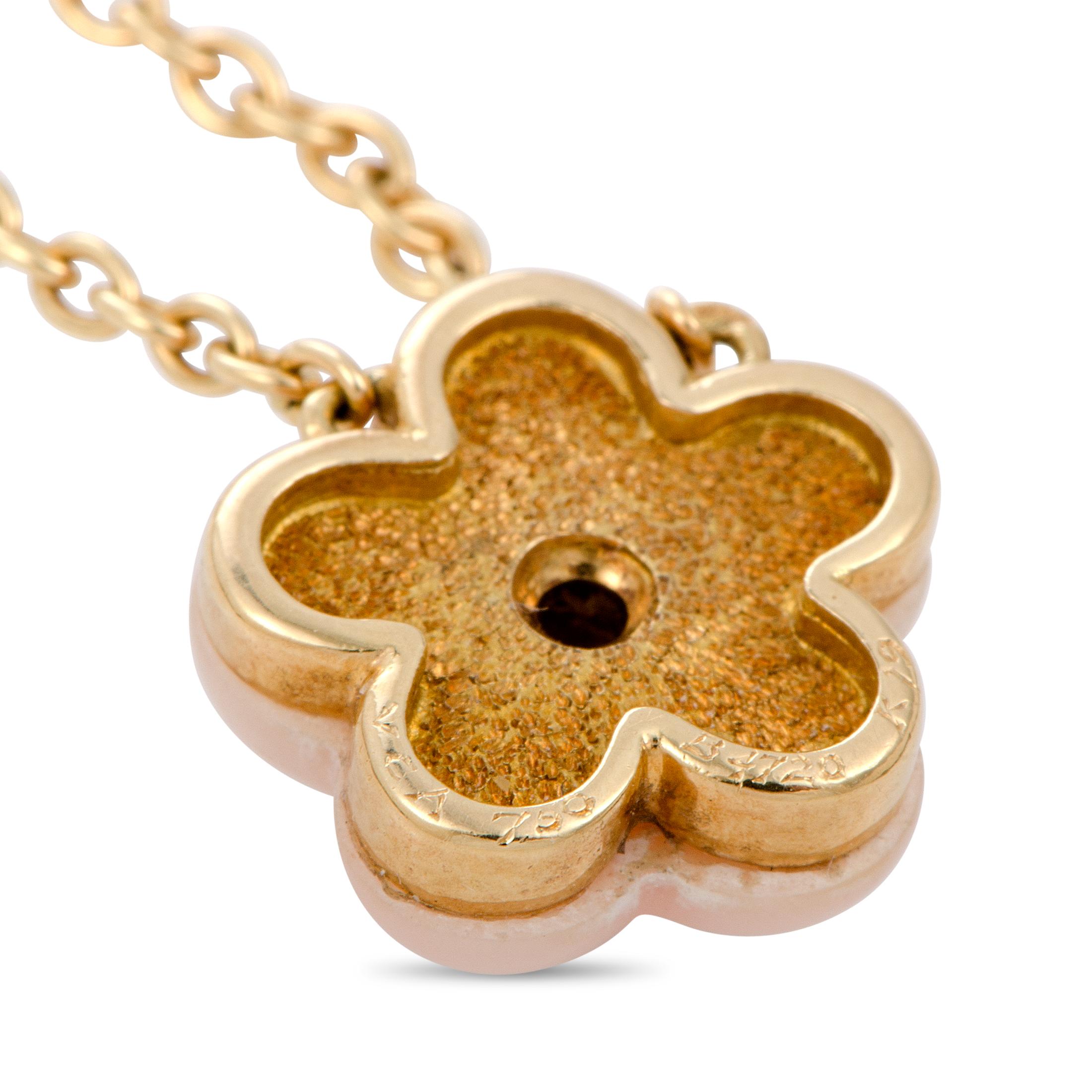Women's Van Cleef & Arpels Vintage Diamond and Coral Gold Flower Pendant Necklace