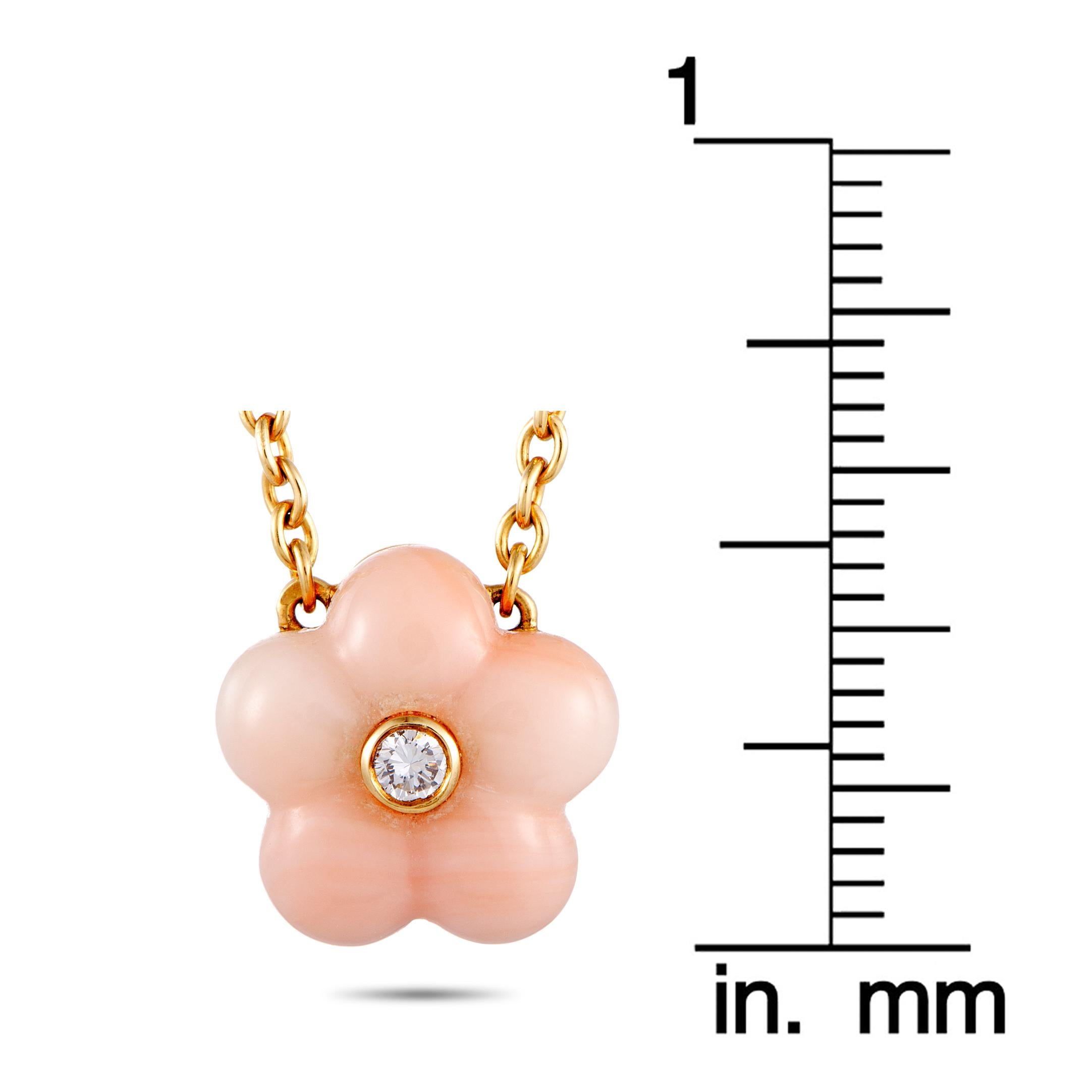 Van Cleef & Arpels Vintage Diamond and Coral Gold Flower Pendant Necklace 1