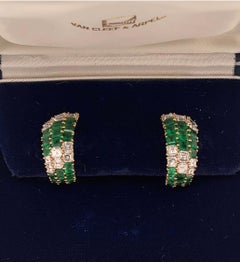 Van Cleef & Arpels Vintage Diamond and Emerald Earrings 18k Yellow Gold