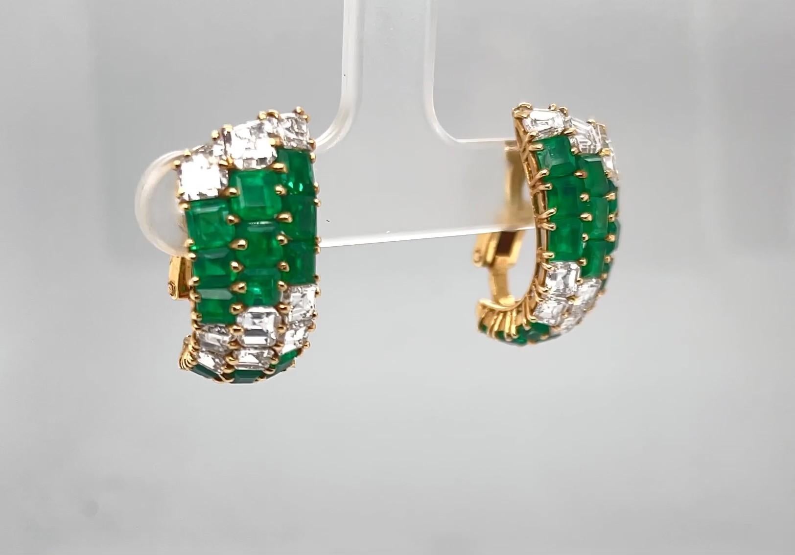 Contemporary Van Cleef & Arpels Vintage Diamond and Emerald Earrings 18k Yellow Gold For Sale