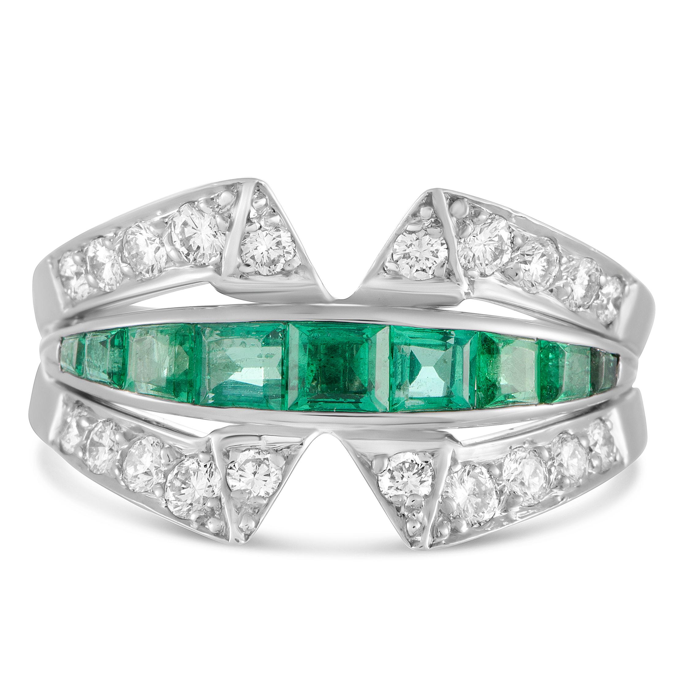 Women's Van Cleef & Arpels Vintage Diamond and Emerald Platinum Band Ring
