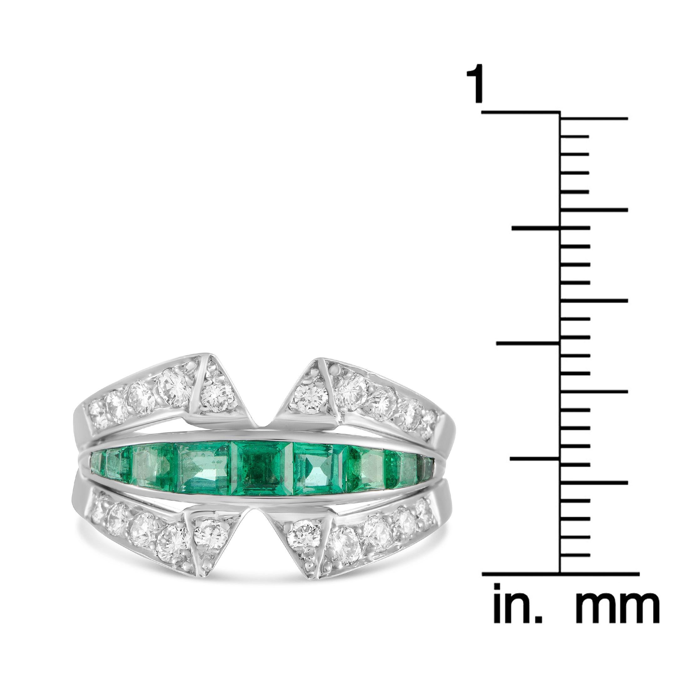 Van Cleef & Arpels Vintage Diamond and Emerald Platinum Band Ring 3