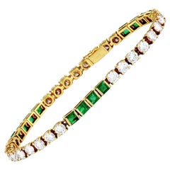 Van Cleef & Arpels Vintage Diamond and Emerald 18K Yellow Gold Tennis Bracelet