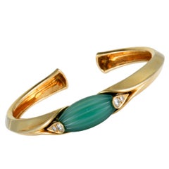 Van Cleef & Arpels Vintage Diamond and Jade Yellow Gold Bangle Bracelet
