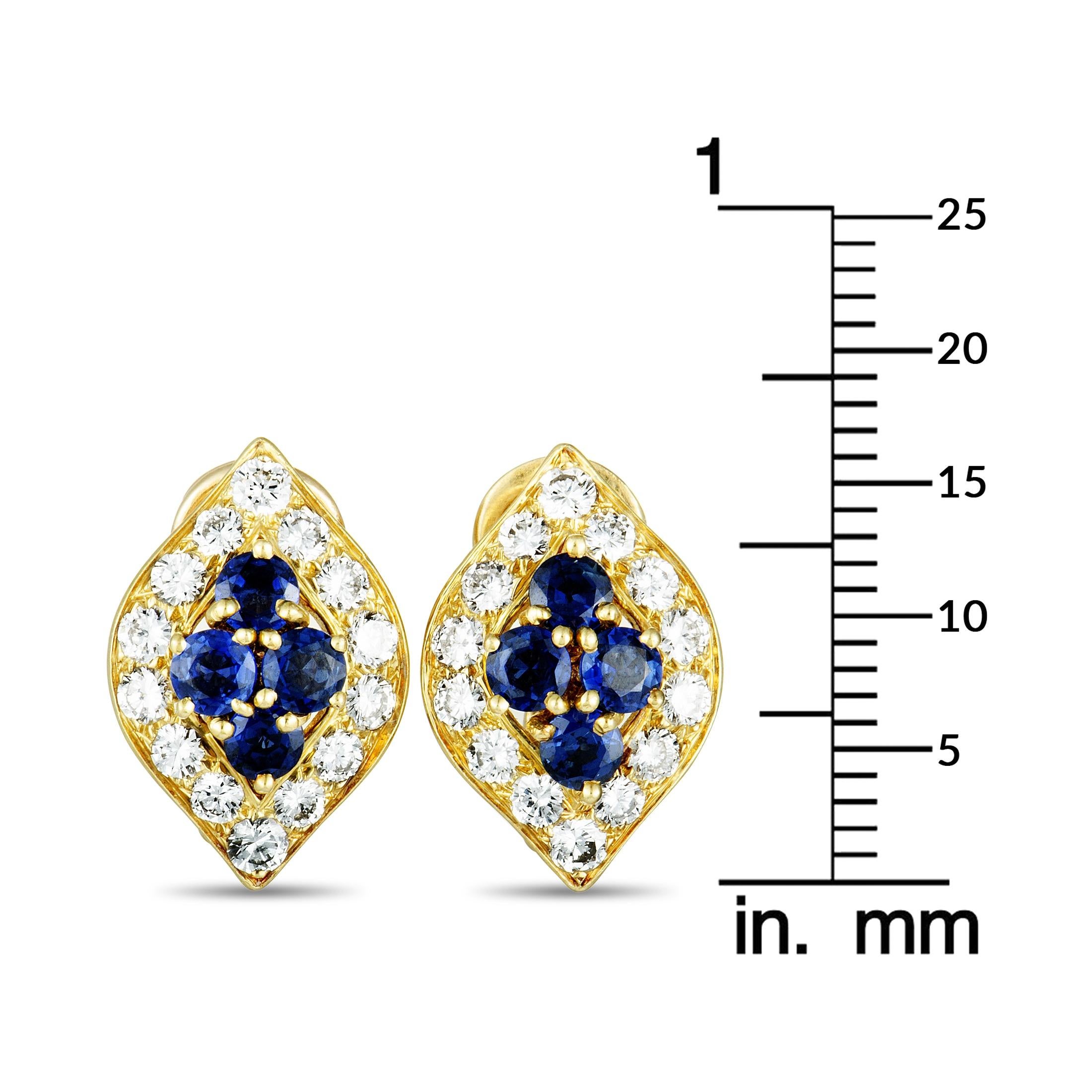 Women's Van Cleef & Arpels Vintage Diamond and Sapphire Yellow Gold Clip-On Earrings