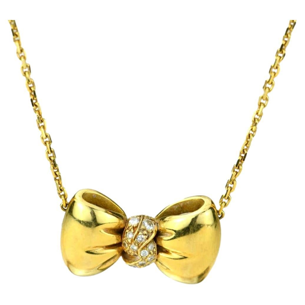 Van Cleef & Arpels Vintage Diamond Bow Yellow Gold Pendant