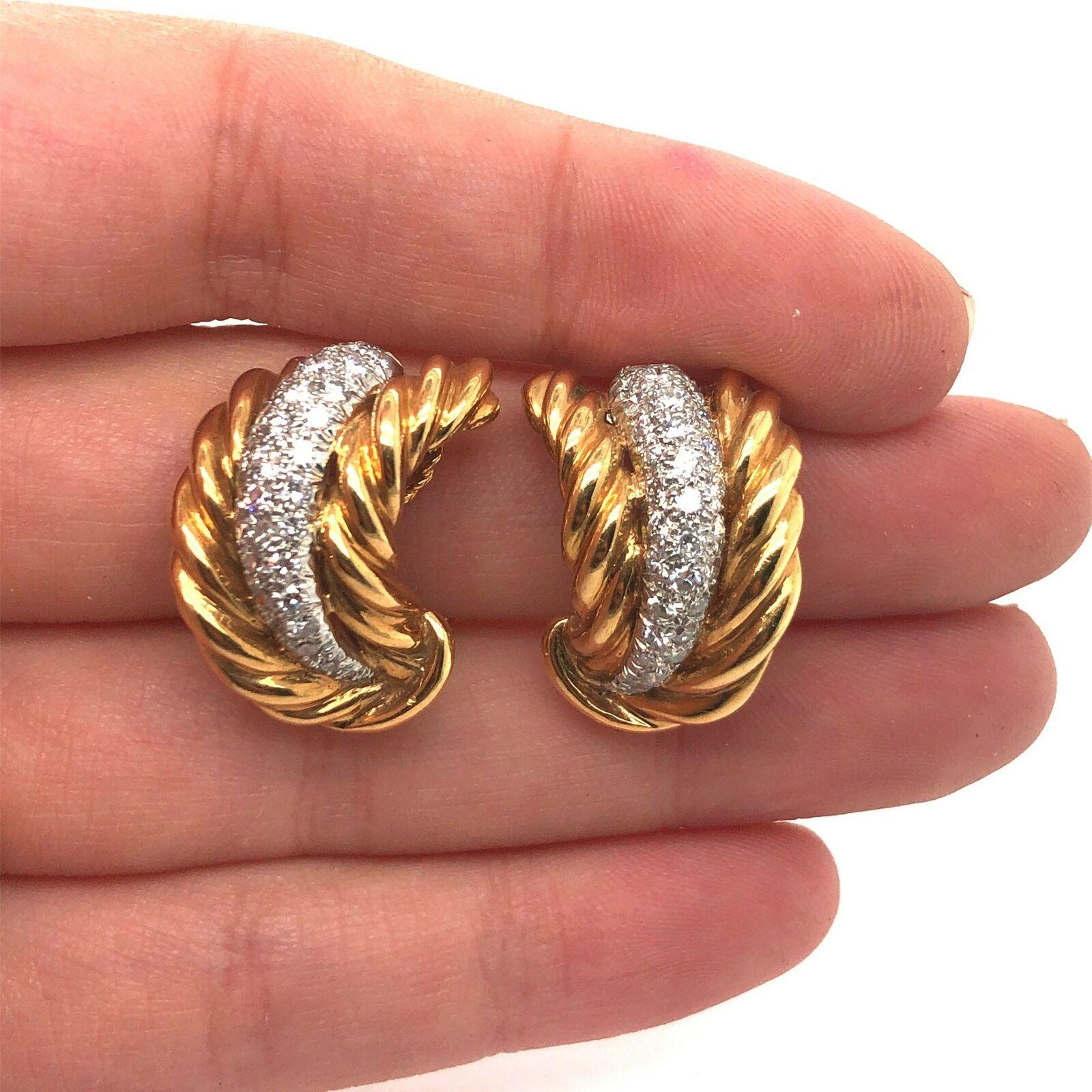 Van Cleef & Arpels Vintage Diamond Clip On Earrings 18k Yellow Gold and Platinum 1