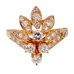 Van Cleef & Arpels Vintage Diamond Cocktail 18k Yellow Gold Ring Sz 5 1/2