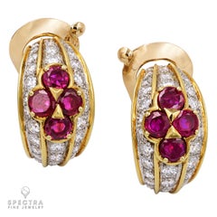 Van Cleef & Arpels Vintage Diamond Demi Hoop Button Earrings