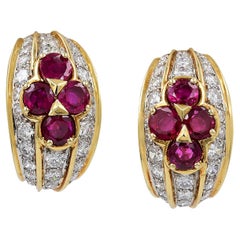 Van Cleef & Arpels Vintage Diamond Demi Hoop Button Earrings