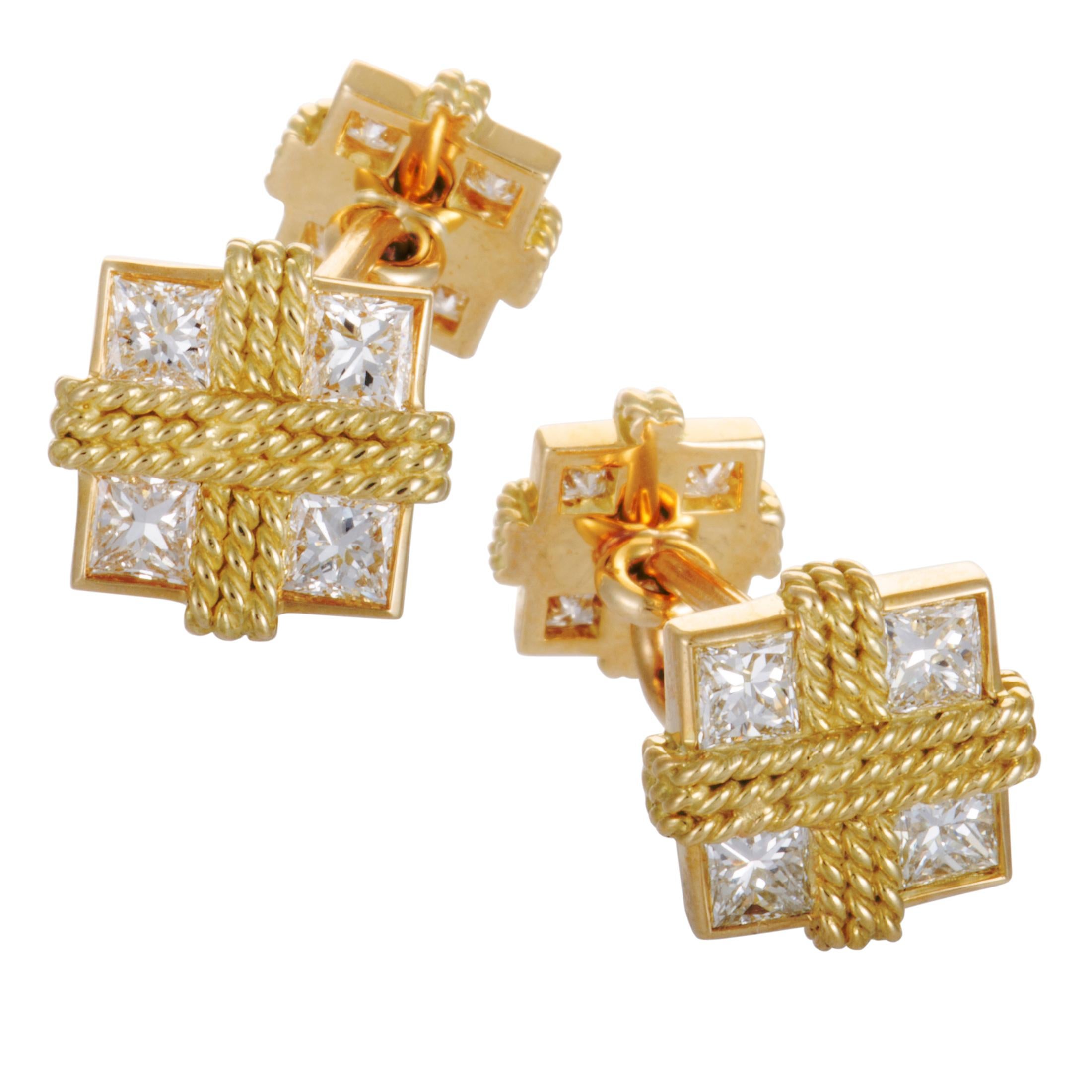 Van Cleef & Arpels Vintage Diamond Filigree Yellow Gold Square Cufflinks
