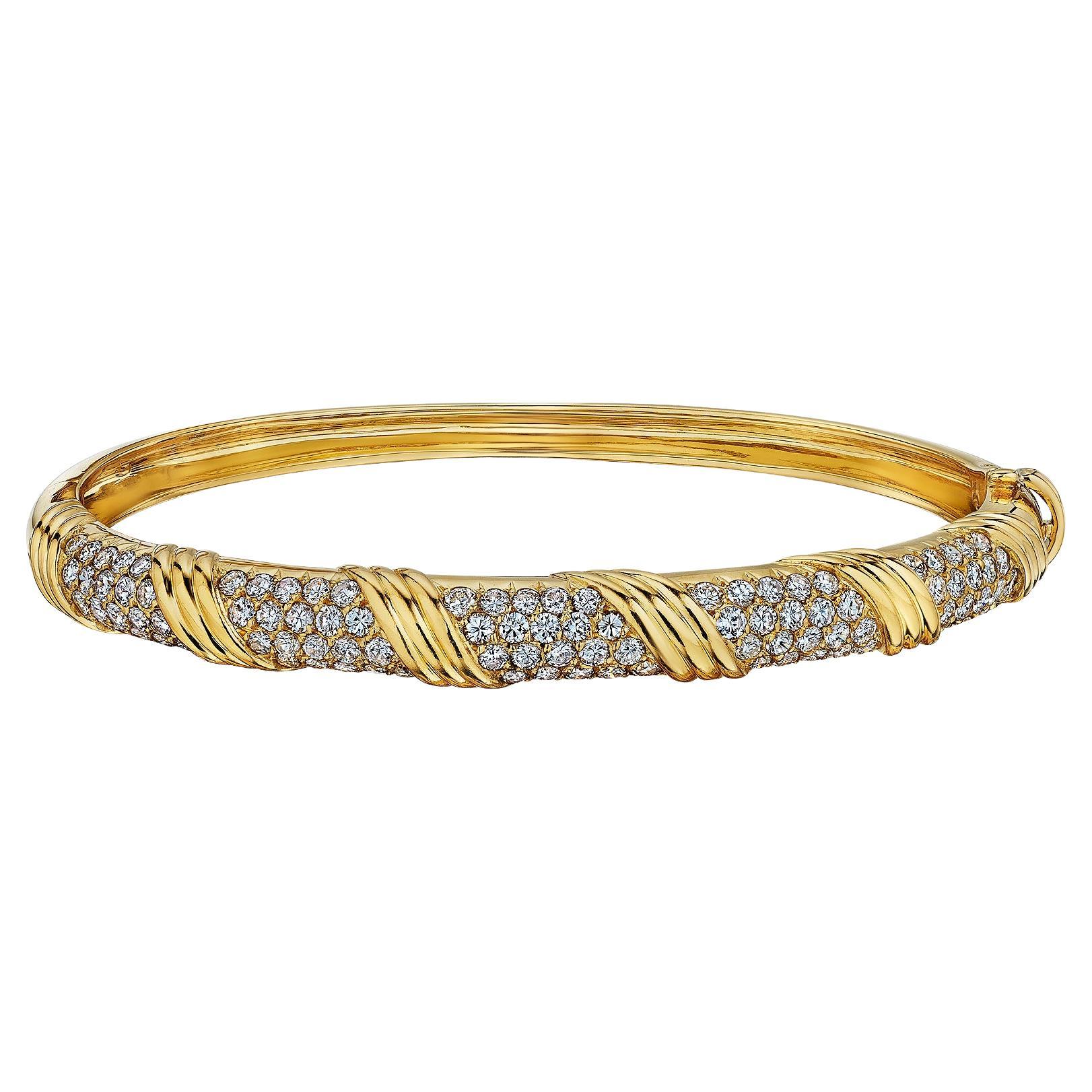 Van Cleef & Arpels Vintage Diamond Gold Hinged Bangle Bracelet