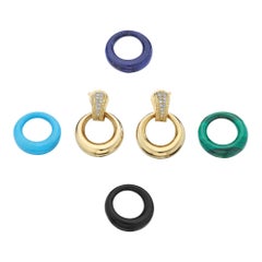 Van Cleef & Arpels Vintage Diamond Gold Lapis Turquoise Malachite Onyx Earrings