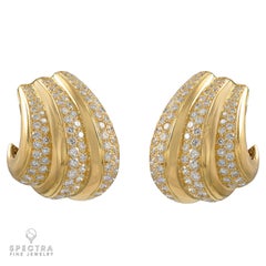Van Cleef & Arpels Vintage Diamond Pave Fluted Button Earrings, circa 1980s