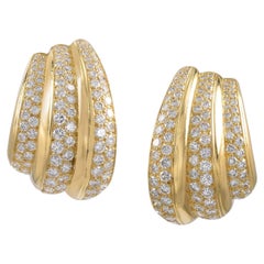 Van Cleef & Arpels Vintage Diamond Pave Fluted Button Earrings, circa 1980s