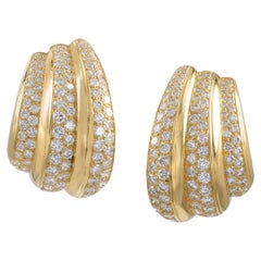 Van Cleef & Arpels Vintage Diamond Pave Fluted Button Earrings, circa 1980s