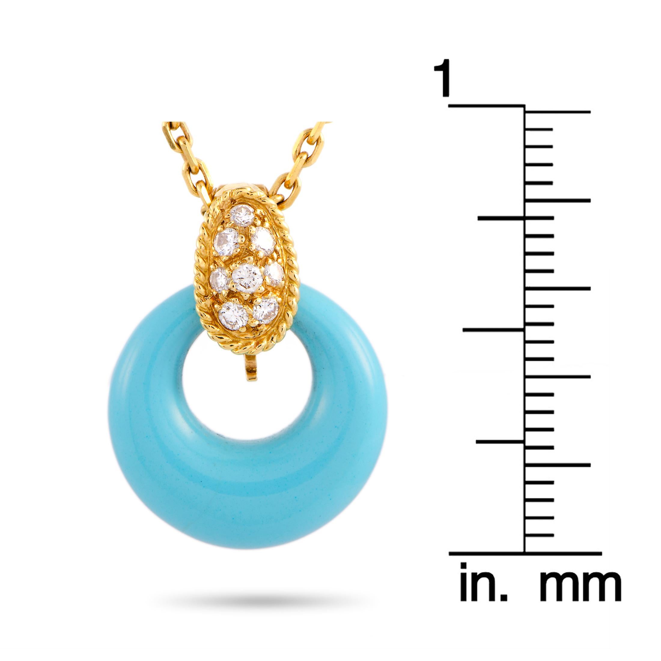 Women's Van Cleef & Arpels Vintage Diamond Pave Turquoise Yellow Gold Pendant Necklace