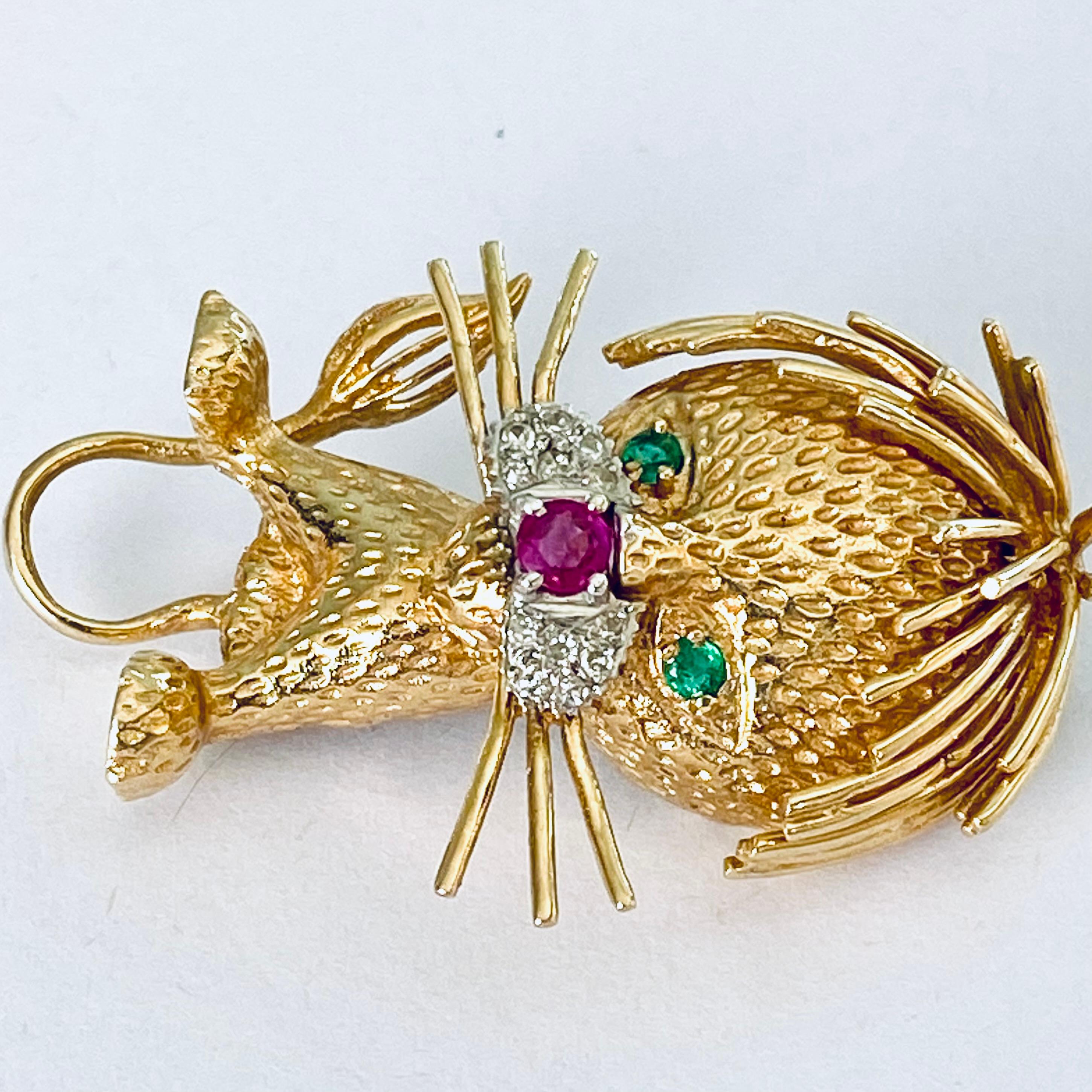 Contemporary Van Cleef & Arpels Vintage Diamond Ruby Emerald Young Lion Yellow Gold Brooch  For Sale