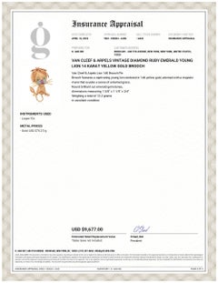 Van Cleef & Arpels Vintage Gelbgoldbrosche, Diamant, Rubin, Smaragd, junger Löwe, Gelbgold