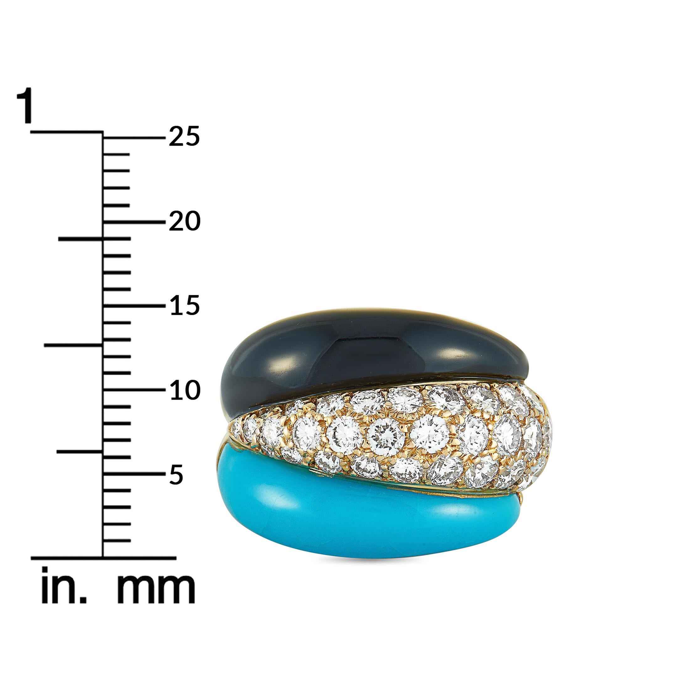 Van Cleef & Arpels Vintage Diamond, Turquoise and Onyx Yellow Gold Ring 3