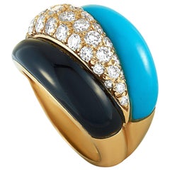 Van Cleef & Arpels Vintage Diamond, Turquoise and Onyx Yellow Gold Ring