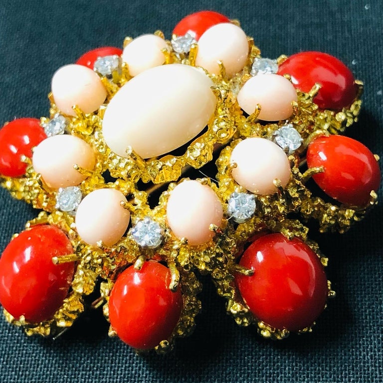 Van Cleef and Arpels Vintage French 1960 Coral and Diamond Clip Brooch ...